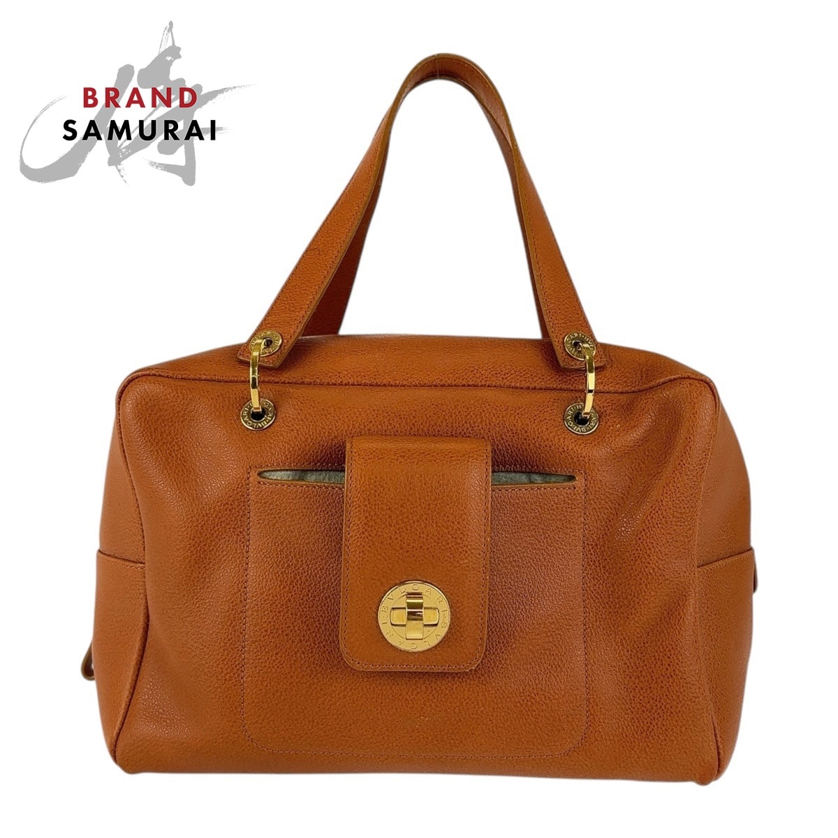 美品 BVLGARI ブルガリ ブルガリブルガリ ターンロック ブラウン ゴールド金具 レザー ハンドバッグ ボストンバッグ 502921 【中古】