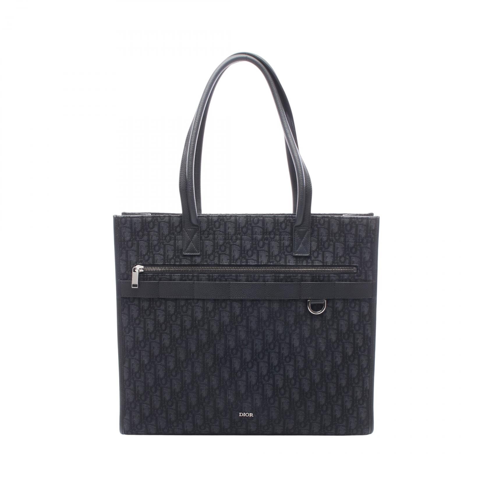 ディオール Dior SAFARI サファリ オブリーク トートバッグ バッグ キャンバス レザー メンズ ブラック系 1ESSH224YMJ 【中古】
