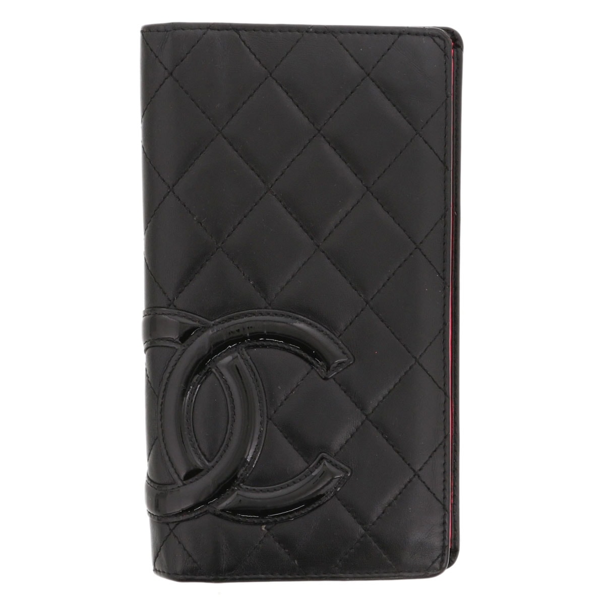 CHANEL シャネル カンボンライン 長財布 A26717 カーフスキン ブラック ピンク 13番台 レディース【中古】
