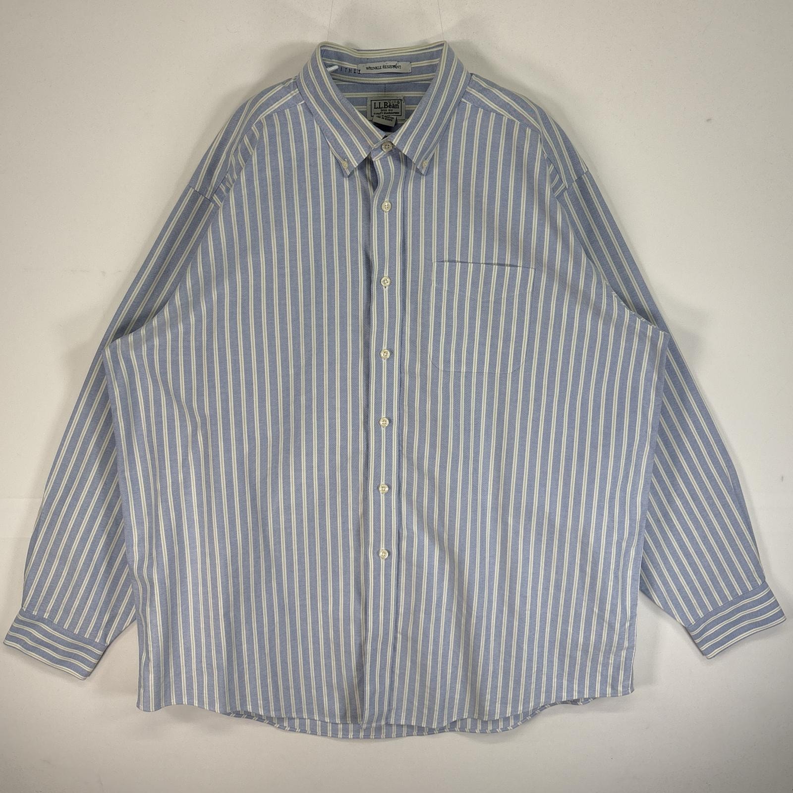 古着 エルエルビーン L.L.Bean 長袖シャツ ストライプ 大きいサイズ 肉厚 ボタンダウン オックスフォード 17 1/2-35 XL-2XL  水色 マルチカラー メンズ