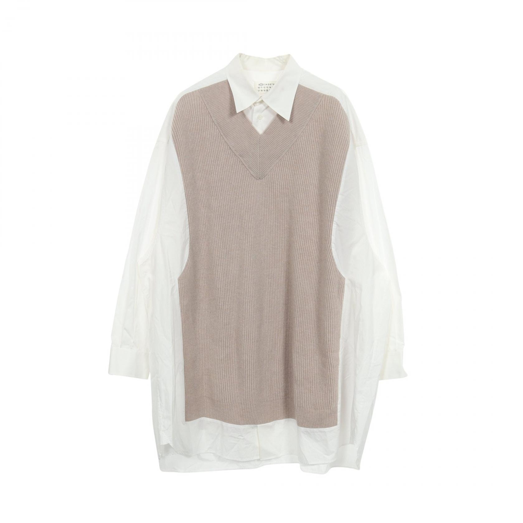メゾンマルジェラ1 Maison Margiela 1 ニットドッキング 長袖 オーバーサイズ ワンピース 衣料品 トップス コットン ウール レディース ホワイト系 / ベージュ系 S51DL0356 【中古】