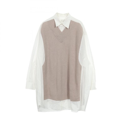 メゾンマルジェラ1 Maison Margiela 1 ニットドッキング 長袖 オーバーサイズ ワンピース 衣料品 トップス コットン ウール レディース ホワイト系 / ベージュ系 S51DL0356 【中古】