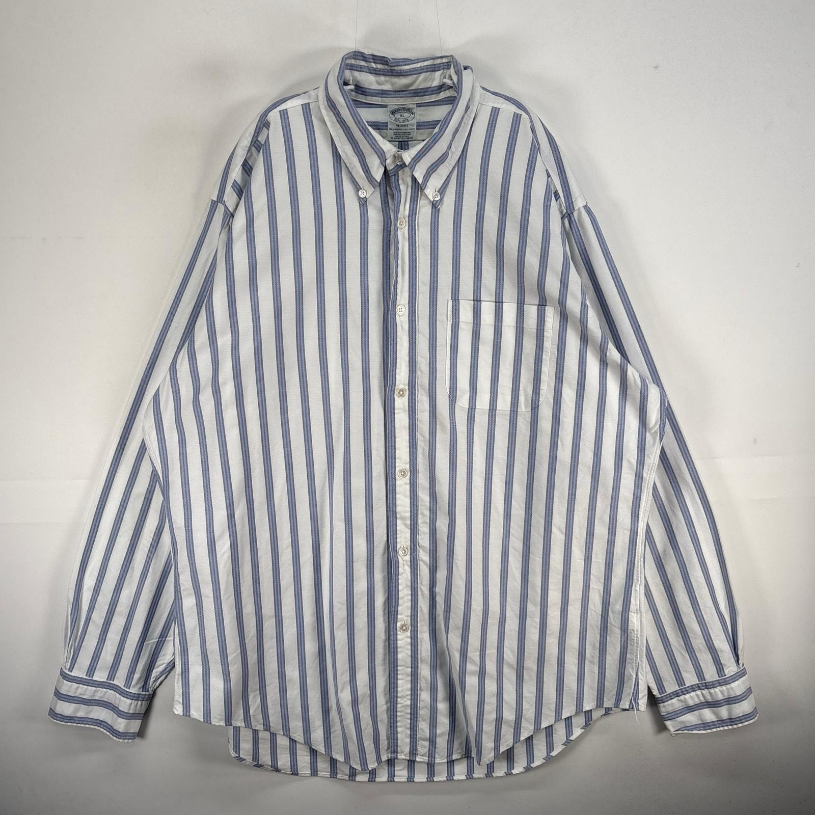 古着 ブルックスブラザーズ Brooks Brothers 長袖シャツ USA製 胸ポケ REGENT XL  ネイビー系 ストライプ メンズ