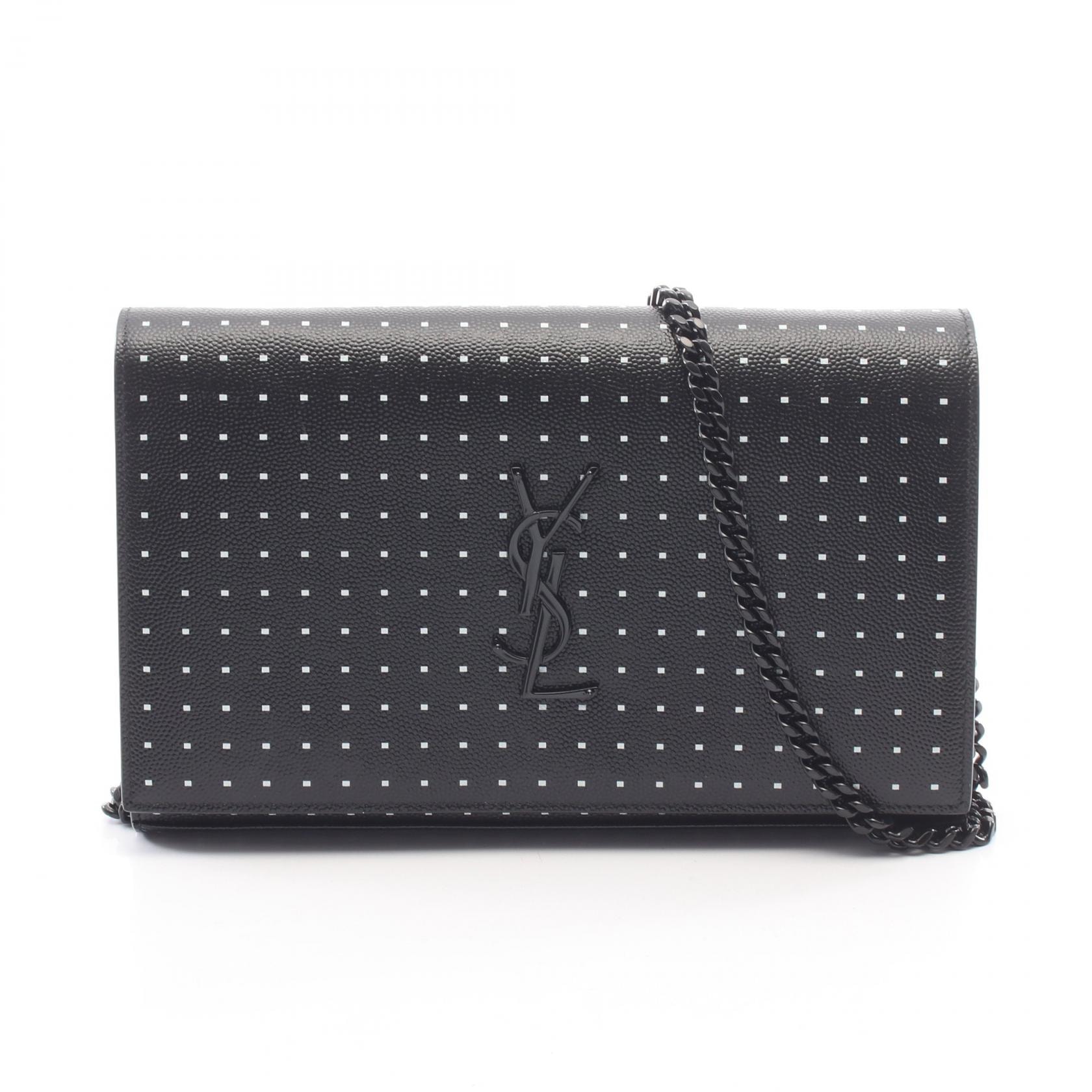 サンローランパリ SAINT LAURENT PARIS YSL モノグラム ポルカドット ショルダーバッグ バッグ レザー レディース ブラック系 【中古】