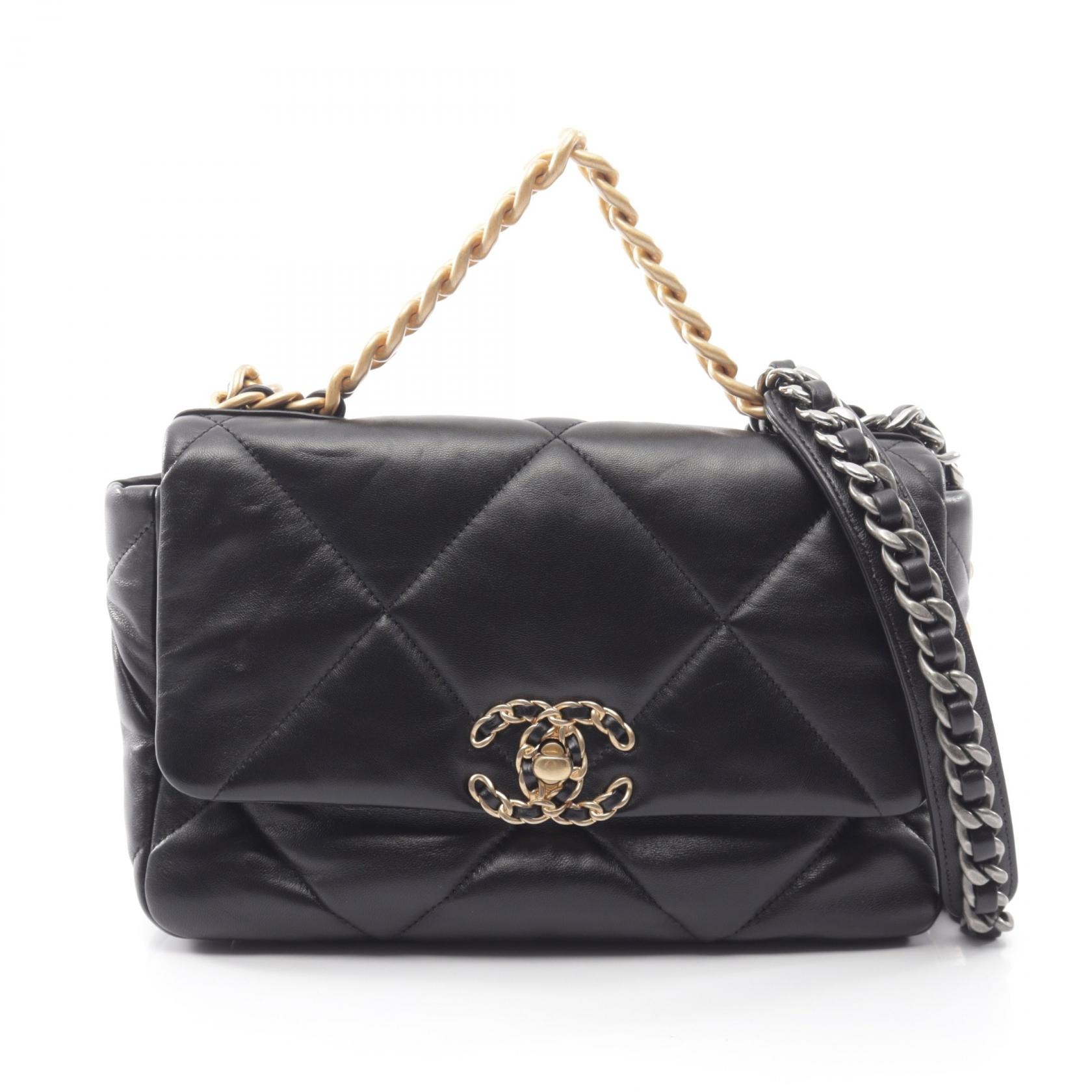 シャネル CHANEL 19 ディズヌフ マトラッセ コンビ金具 2WAY ショルダーバッグ バッグ ラムスキン(羊革) レディース ブラック系 AS1160 【中古】