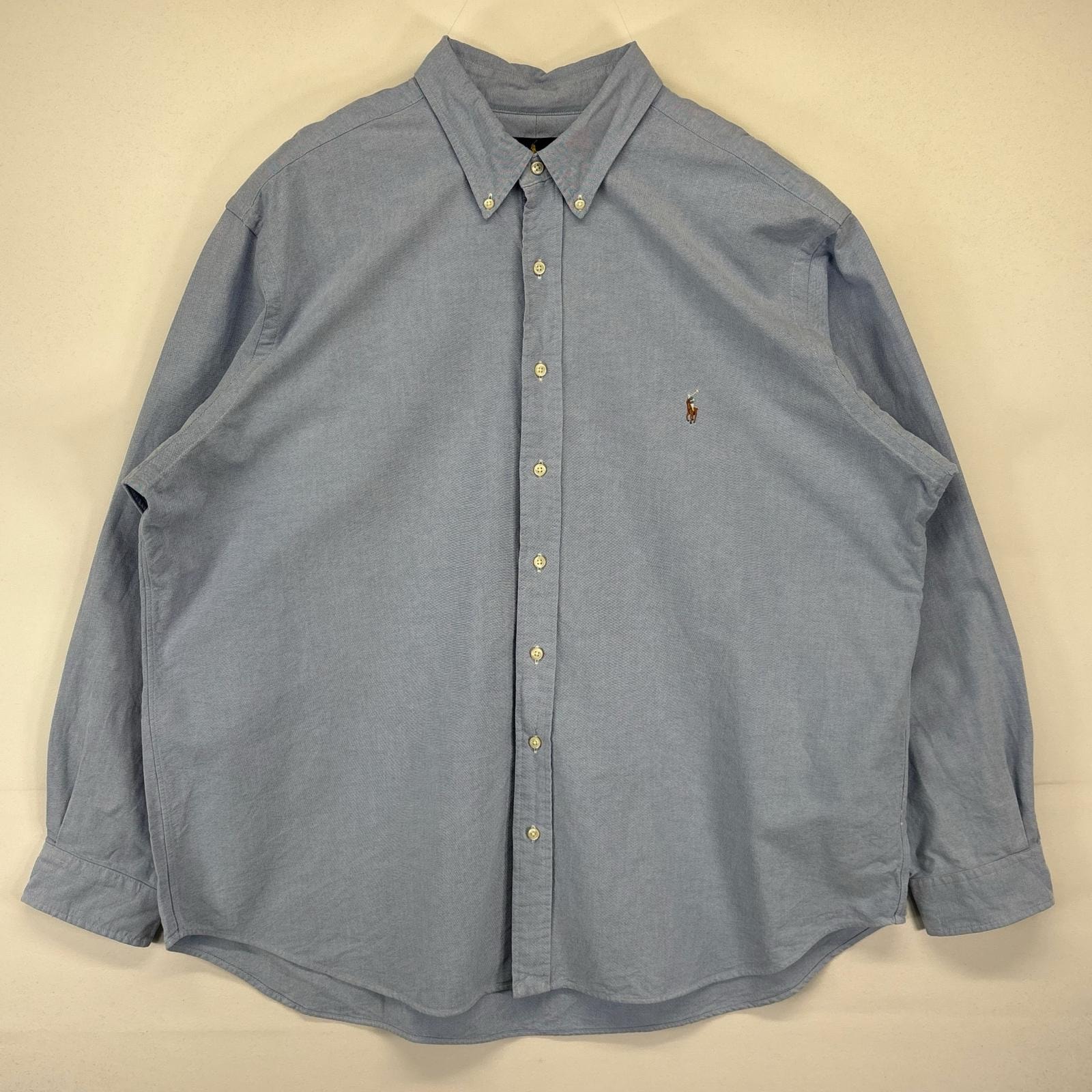 古着 ラルフローレン RALPH LAUREN 長袖シャツ 大きいサイズ ワンポイントロゴ刺繍 ボタンダウンシャツ 2XB ブルー メンズ