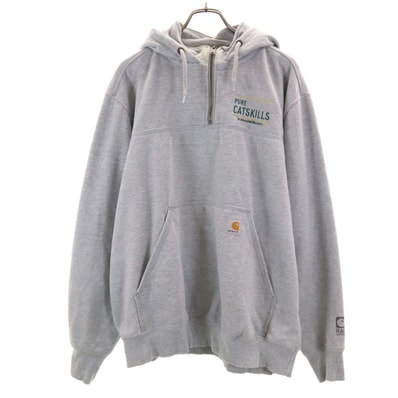 Carhartt カーハート 100617 企業モノ刺繍 長袖 ハーフジップ スウェットパーカー L グレー 裏起毛