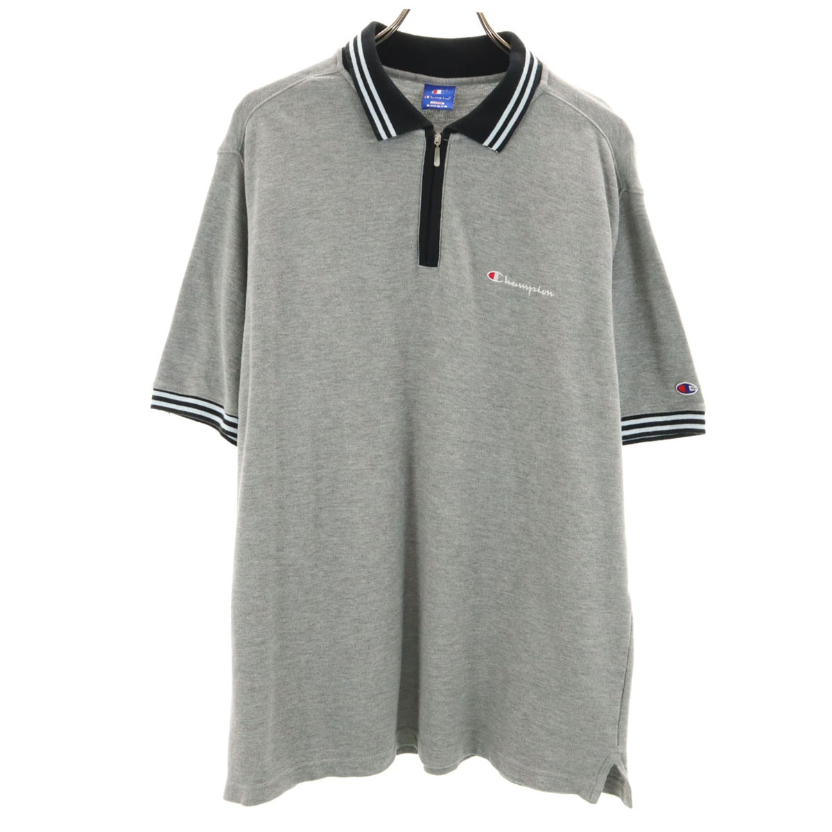 Champion チャンピオン 半袖 ハーフジップ ポロシャツ L グレー