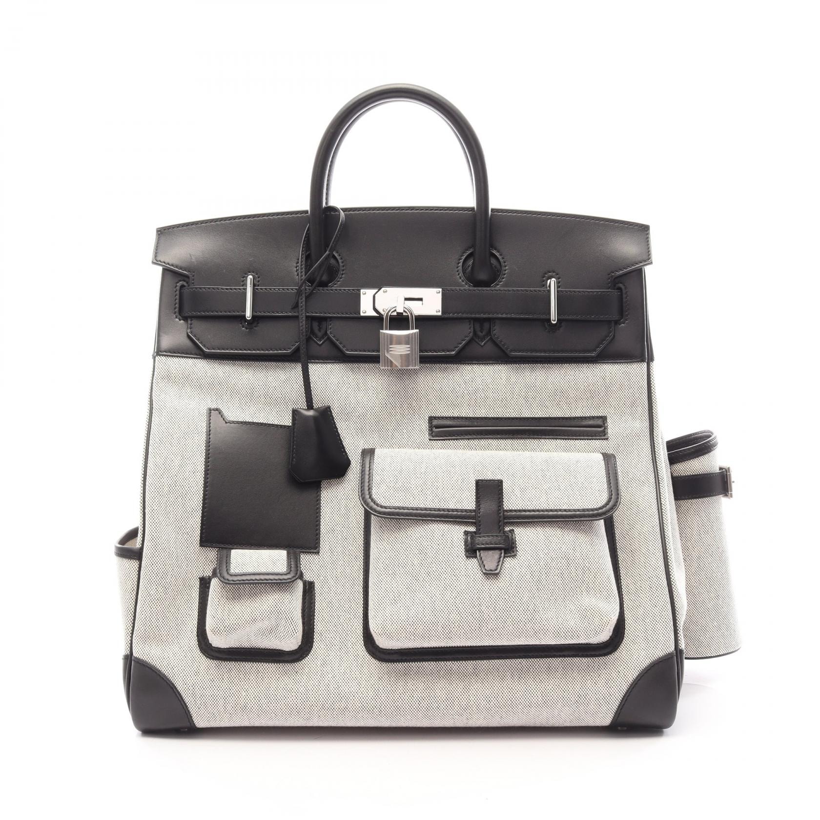 エルメス HERMES オータクロア40 カーゴ ポケット エクリュ ブラック ハンドバッグ バッグ カーフ(牛革) トワルアッシュ トワルアッシュ W刻印(2024年製造) レディース グレー系 / ブラック系 26022516 【中古】
