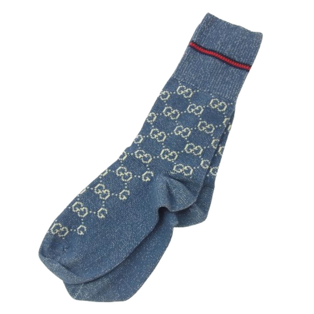GUCCI グッチ その他アクセサリー 572266 GG ロゴ 靴下 ソックス インディゴブルー系 M【極上美品】【中古】
