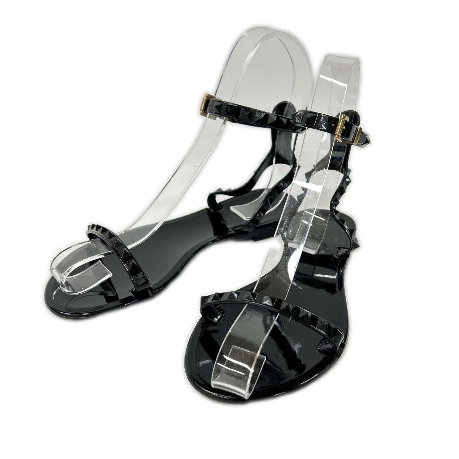 ヴァレンティノガラヴァーニ 【美品】GWS00549 APVP01 ロックスタッズ ストラップ フラット サンダル 35