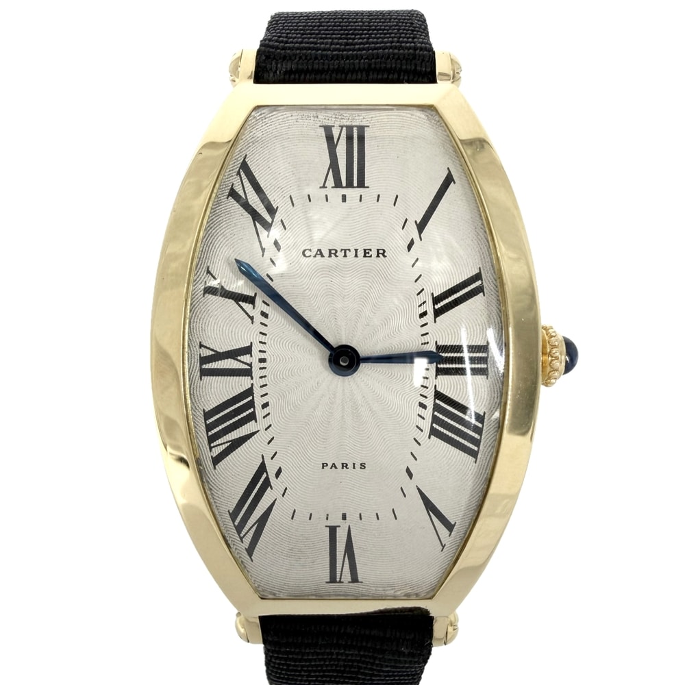 CARTIER カルティエ 腕時計 トノー 750YG ギョーシェ文字盤 A102203 手巻き K18ゴールド    ブラック 黒 ゴールド レディース【中古品】