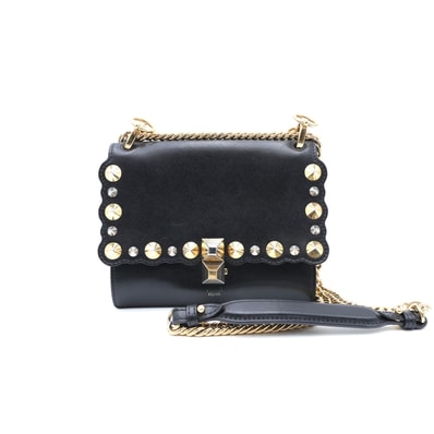 FENDI(フェンディ)キャナイ ミニ スタッズ チェーンショルダーバッグ ブラック レザー ゴールド金具 レディース 8M0381【中古】