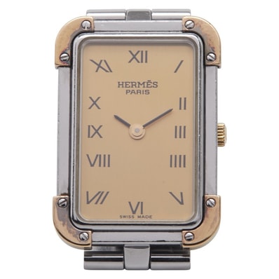 エルメス クロアジュール 腕時計 CR1.220 クオーツ ゴールド文字盤 ステンレススチール メッキ レディース HERMES 【中古】