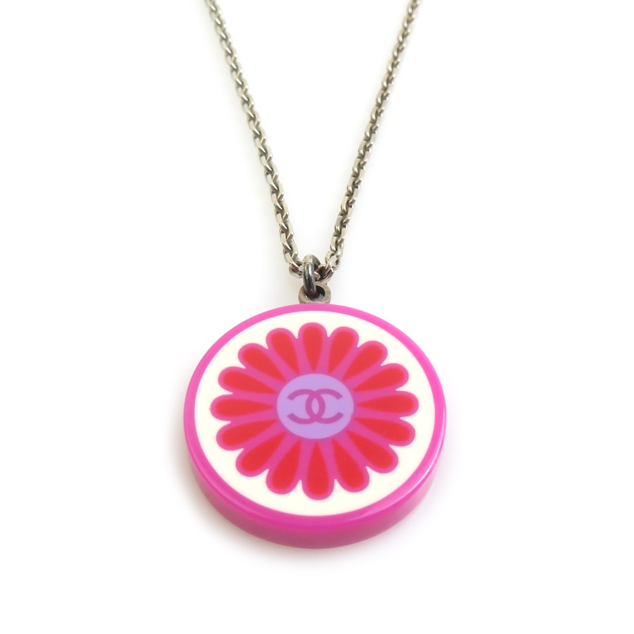 シャネル CHANEL ネックレス ココマーク メタル/プラスチック シルバー/マゼンタ/ホワイト レディース【中古】 e62427i