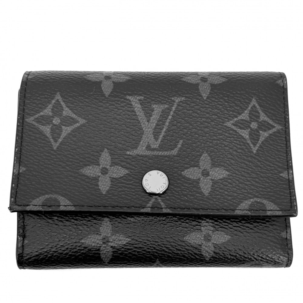 LOUIS VUITTON ルイヴィトン 三つ折り財布 モノグラムエクリプス ヴィクター・ウォレット ミニウォレット ミニ財布 スナップボタン コンパクトウォレット M12598 ブラック 黒 シルバー金具 メンズ【中古品】