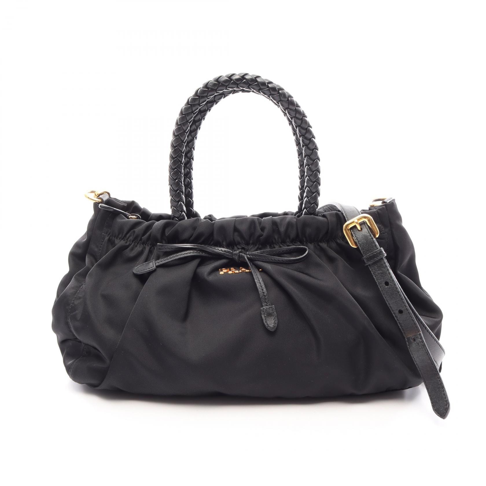 プラダ PRADA TESSUTO BOW 2WAY ハンドバッグ バッグ ナイロン レザー レディース ブラック系 BN1631 【中古】