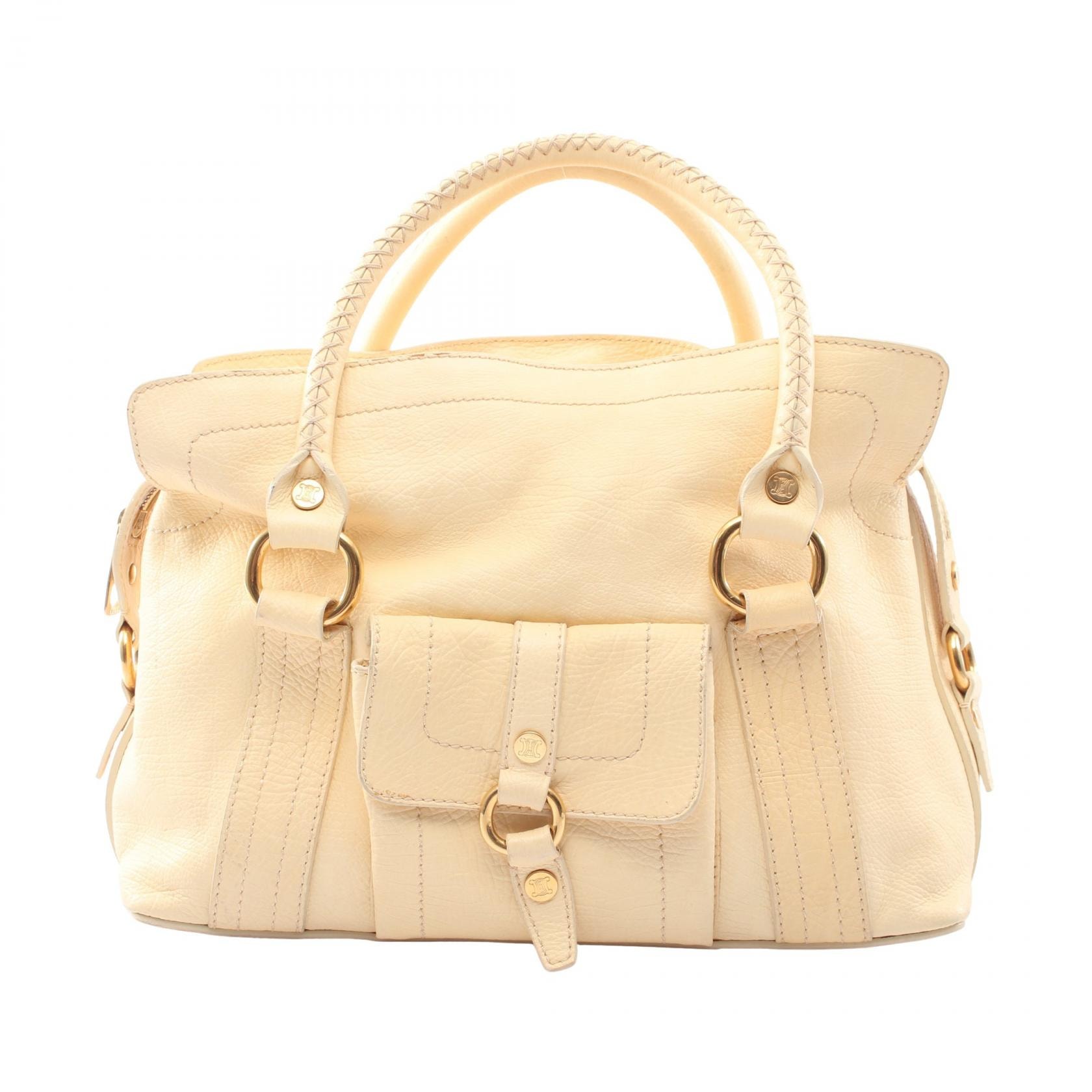 セリーヌ CELINE マカダム ハンドバッグ ハンドバッグ バッグ レザー レディース アイボリー系 【中古】