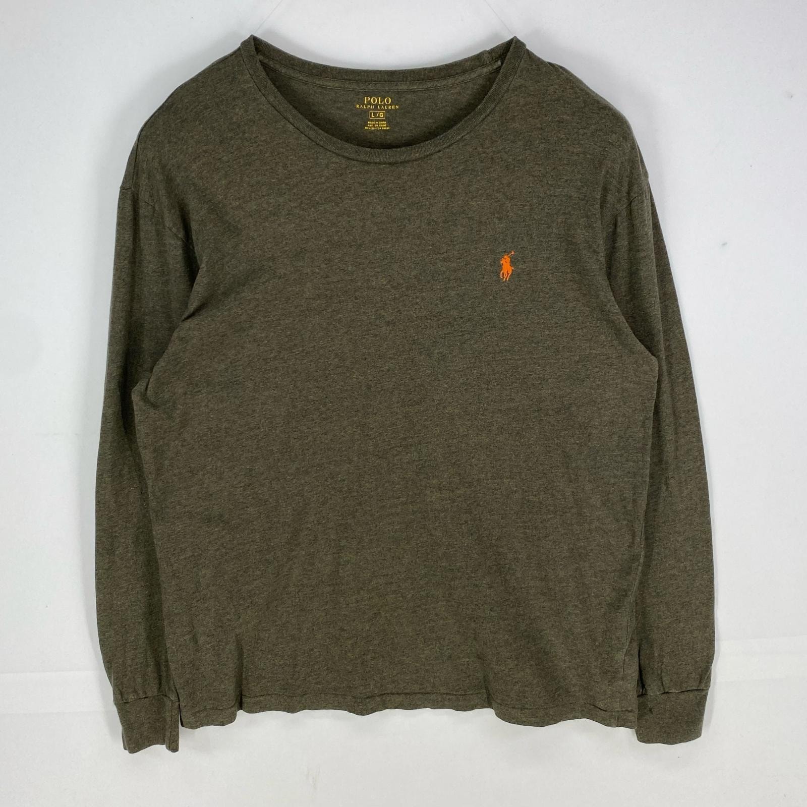 古着 ポロ・ラルフローレン POLO RALPH LAUREN 長袖Tシャツ ワンポイント刺繍 クルーネック ロングスリーブ L  ブラウン系 メンズ