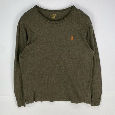 古着 ポロ・ラルフローレン POLO RALPH LAUREN 長袖Tシャツ ワンポイント刺繍 クルーネック ロングスリーブ L ブラウン系 メンズ
