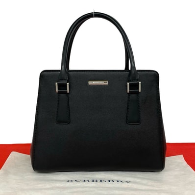 BURBERRY バーバリー ロゴ ノバチェック レザー ハンドバッグ ブラック
21455