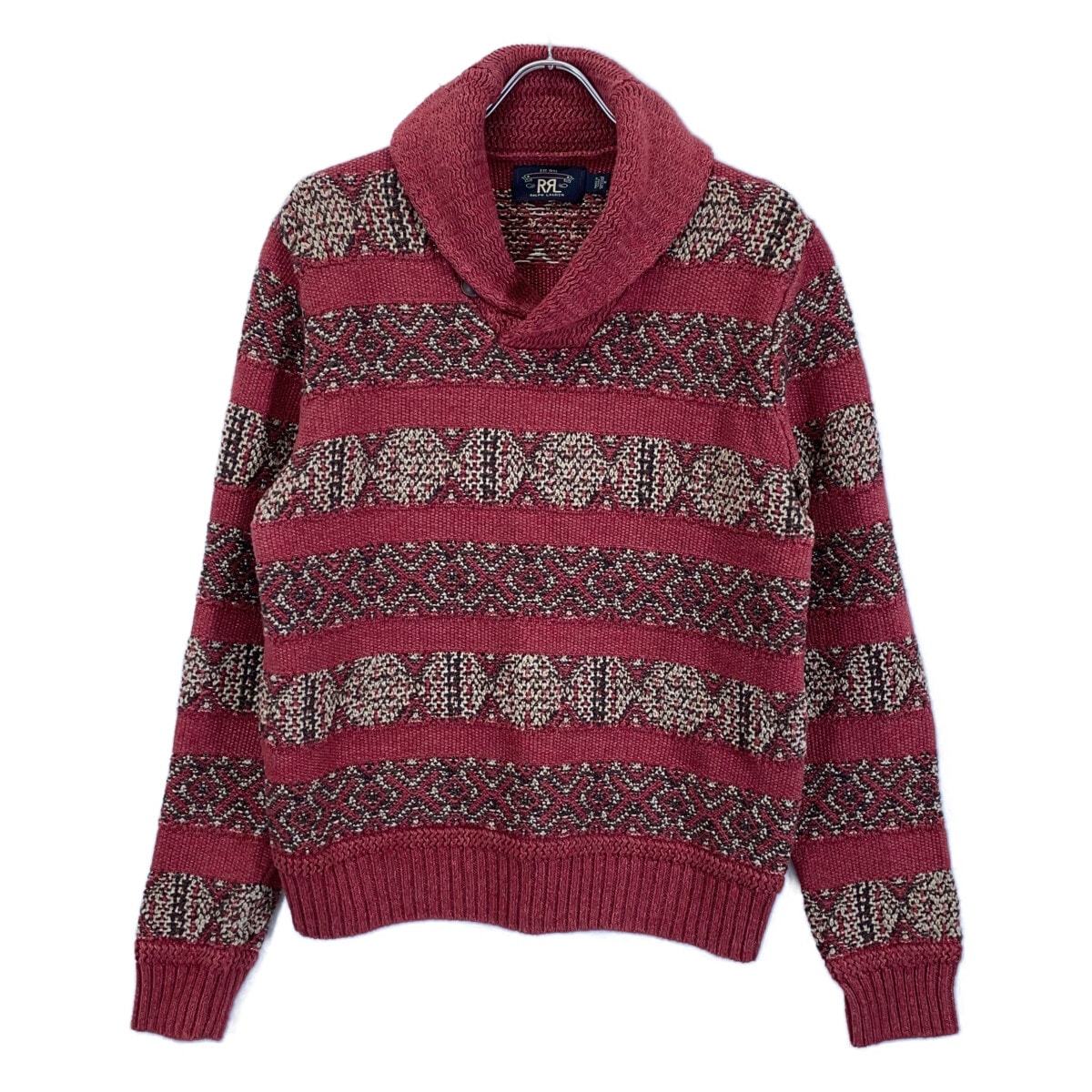 ダブルアールエル 【美品/国内正規】782911229001 リネンブレンド ショールカラー インターシャ ニットセーター/ M