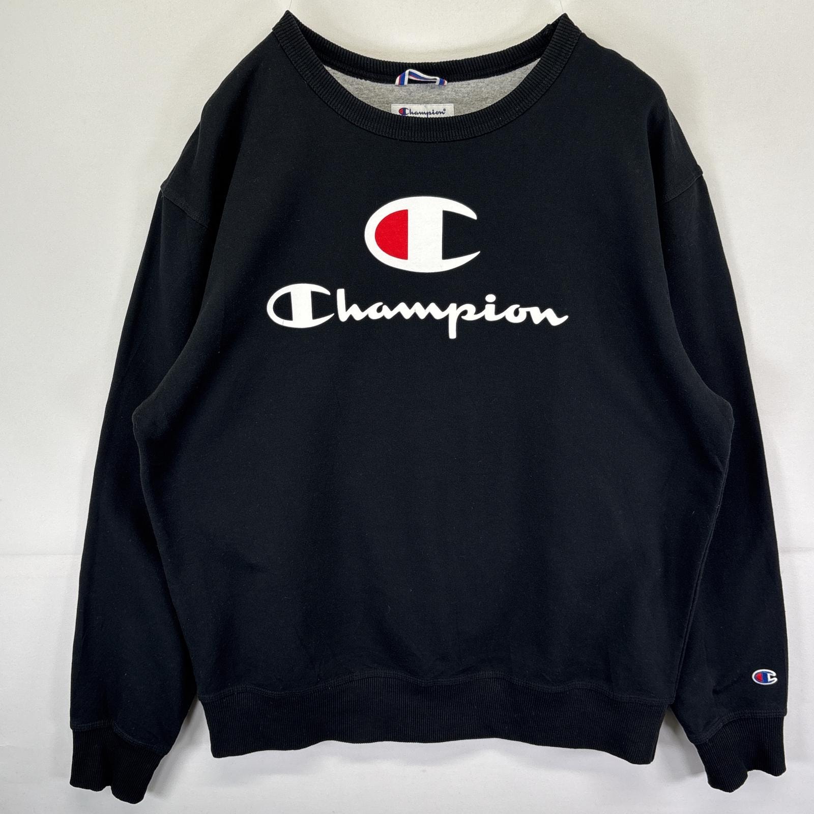 古着 チャンピオン Champion スウェット トレーナー クルーネック ロゴプリント プルオーバー L ブラック メンズ
