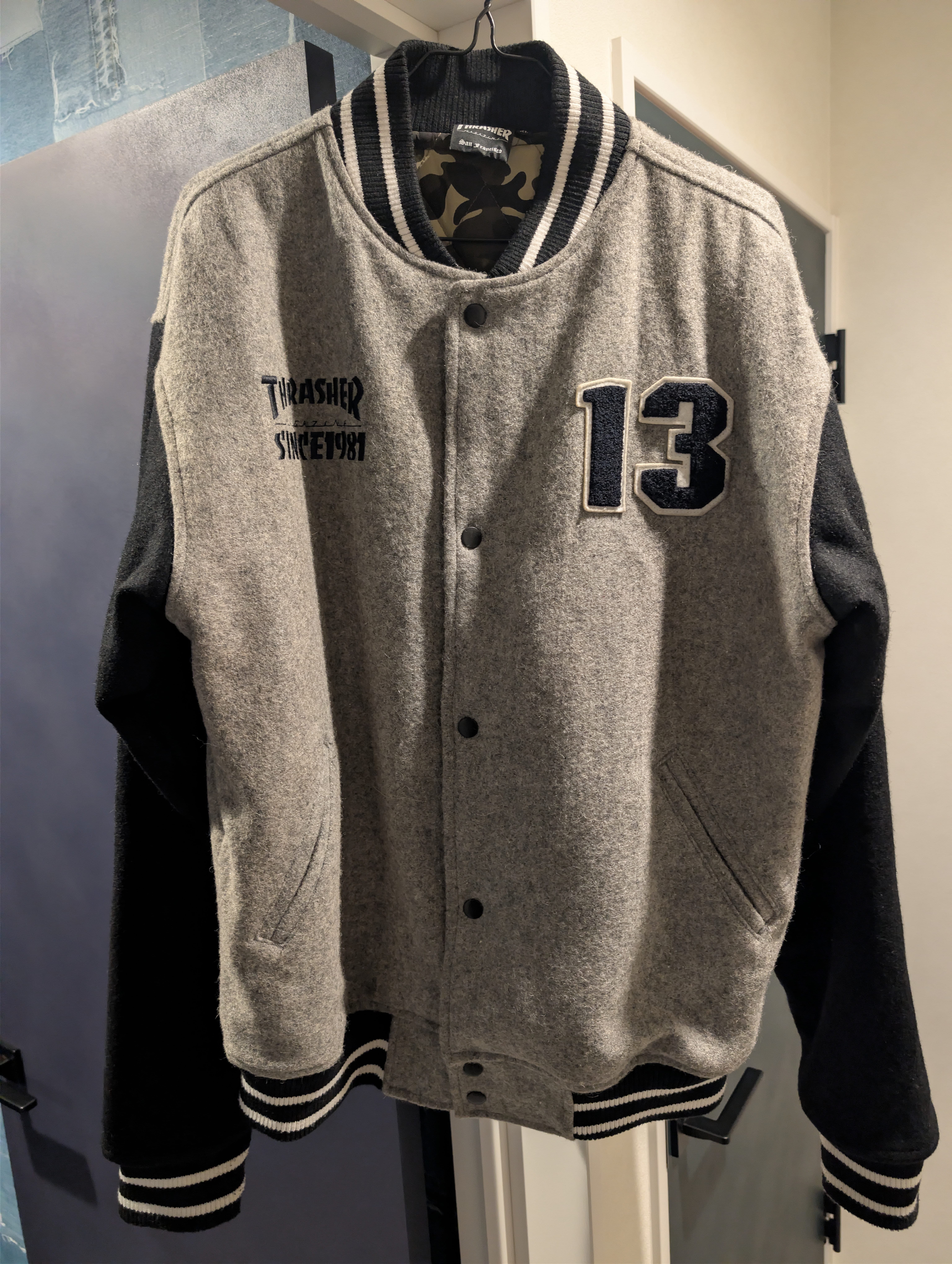 THRASHER/スラッシャー/スタジャン/スタジアムジャケット/ブルゾン/スケーター/スケボー/ストリート/STREET/アメカジ/迷彩/VINTAGE/ヴィンテージ/ビンテージ/アメリカ/USA/サンフランシスコ/San Francisco/LA