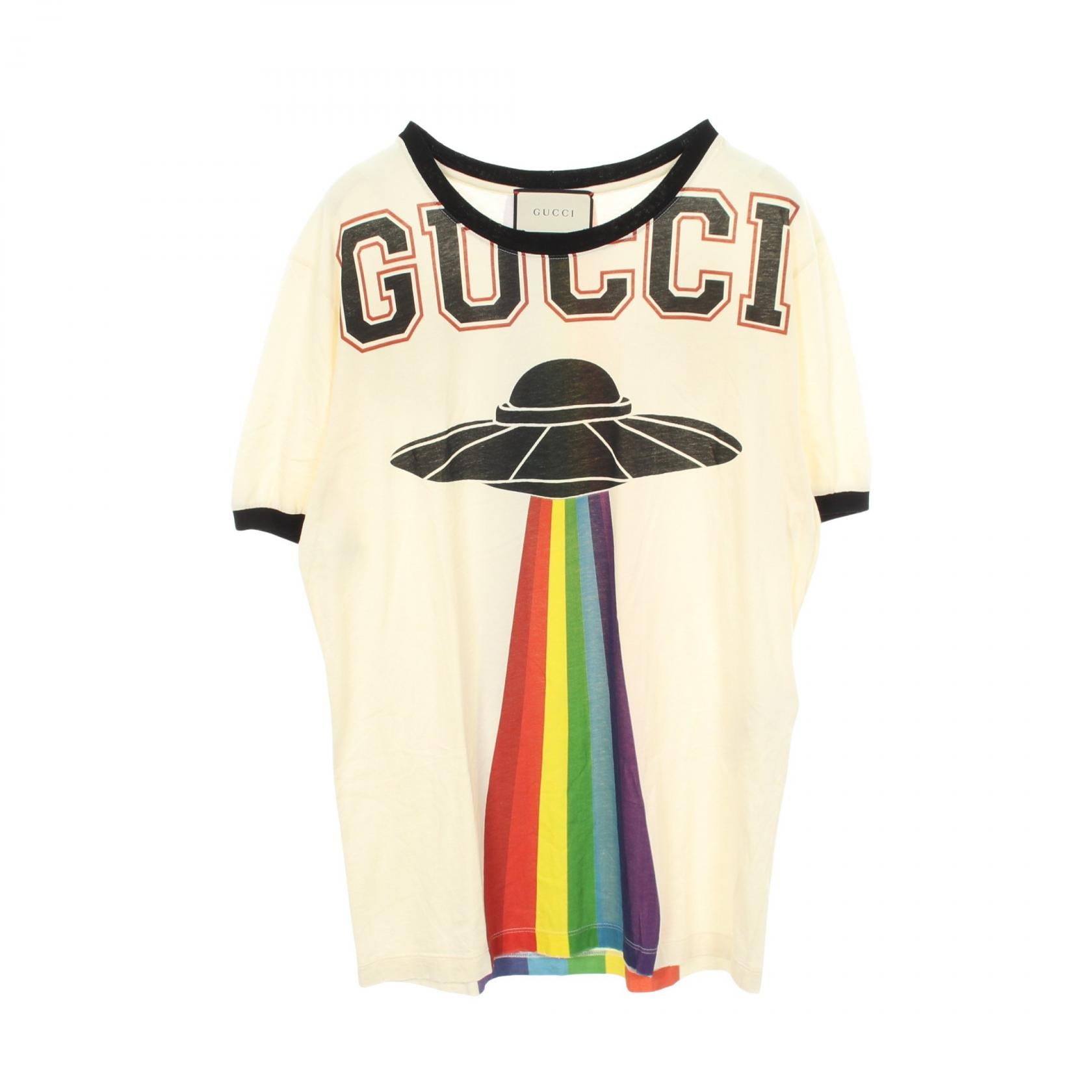 グッチ GUCCI ドラゴン刺繍 ヴィンテージ加工 半袖Tシャツ 衣料品 トップス コットン メンズ アイボリー系 / ブラック系 / マルチカラー 【中古】