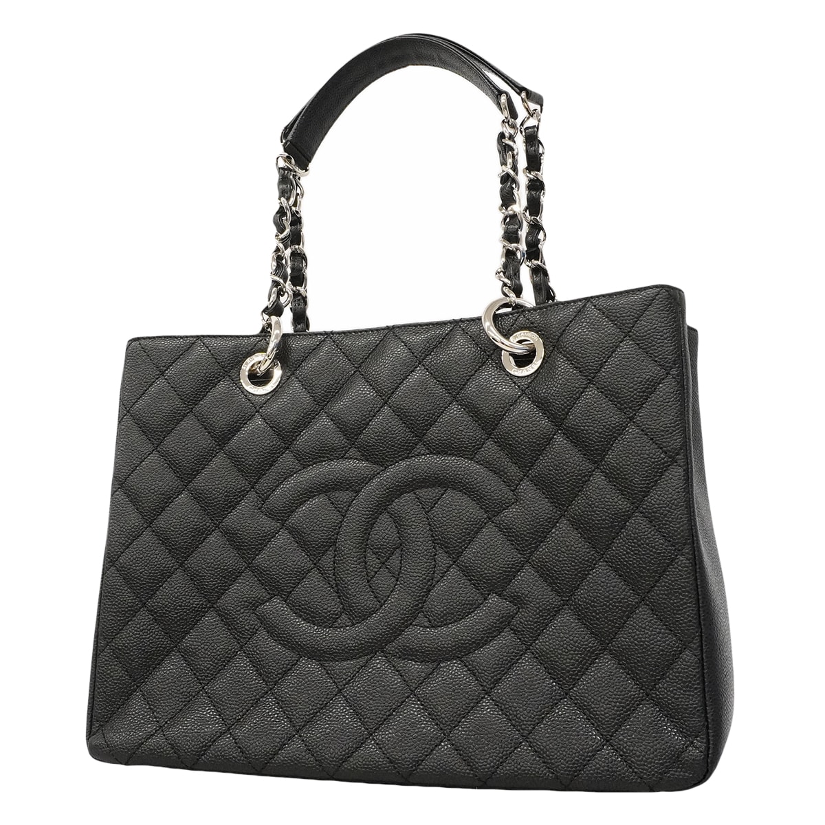 【6gd4935】シャネル チェーントート マトラッセ キャビアスキン ブラック シルバー金具【中古】レディース