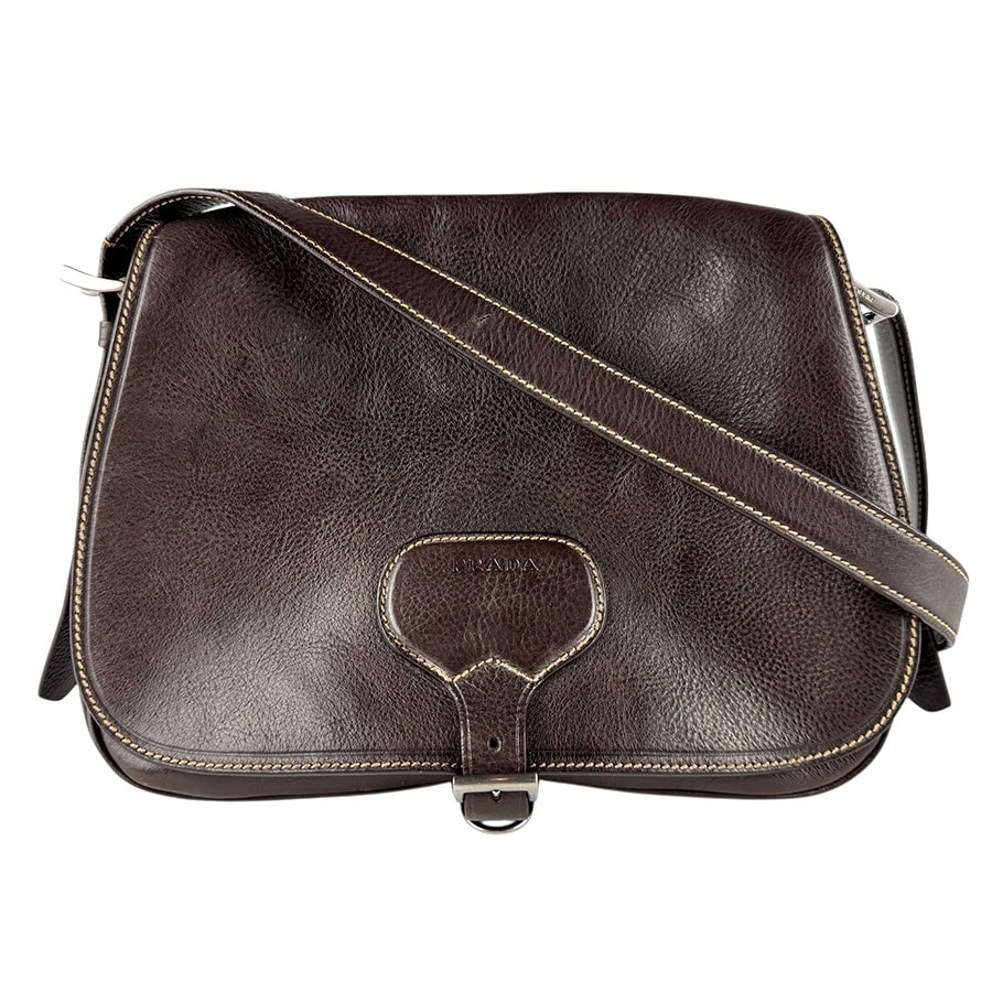 プラダ PRADA ショルダーバッグ レザー ダークブラウン レディース【中古】 z8322