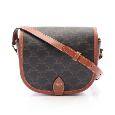 セリーヌ CELINE フォルコ ミディアムバッグ トリオンフ ショルダーバッグ バッグ PVCコーティングキャンバス レザー レディース ブラック系 / ブラウン系 191502BZJ 【中古】