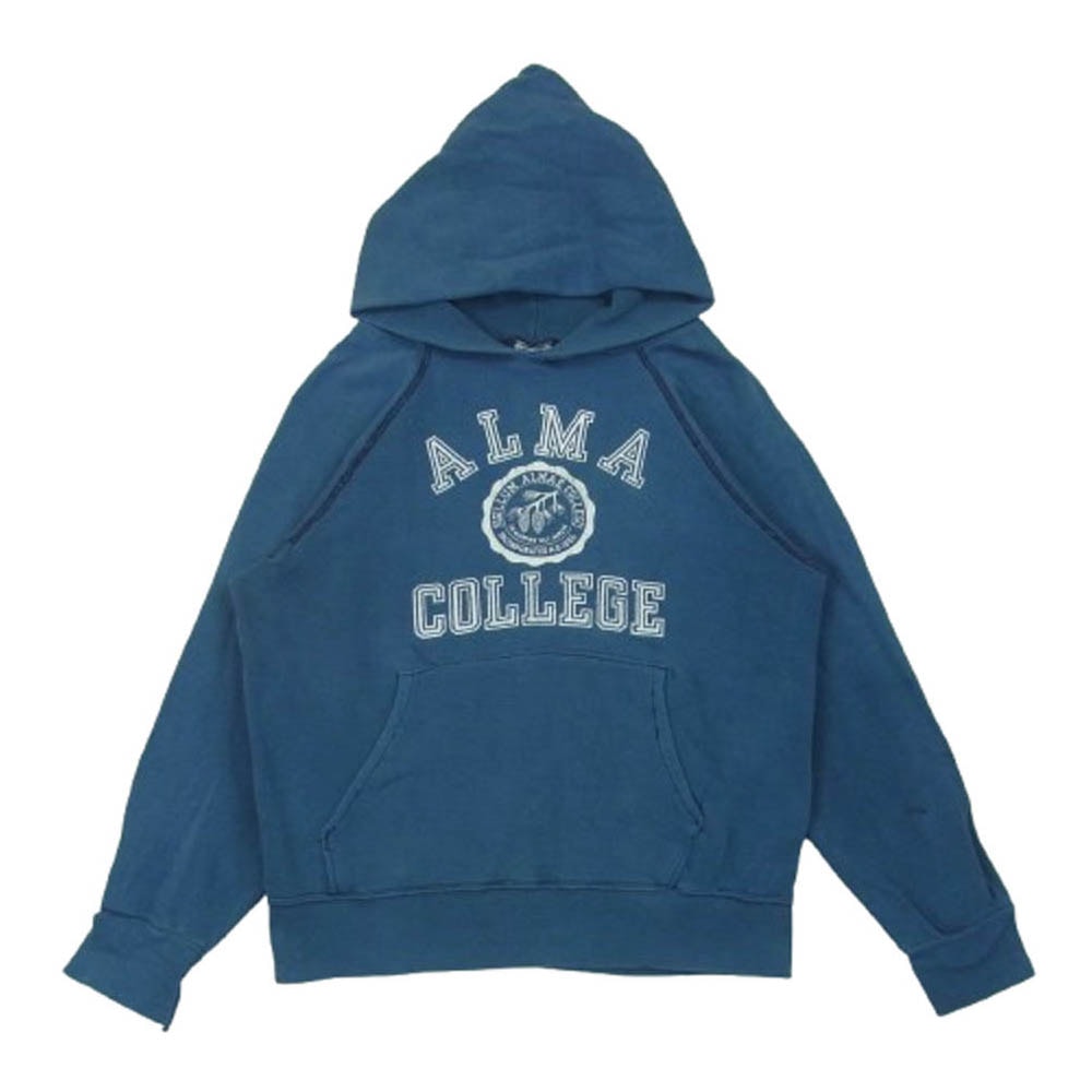 Champion チャンピオン パーカー 80s USA製 トリコタグ前期 プリント ラグラン パーカー コットン アクリル ブルー系 S【中古】