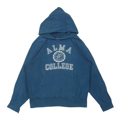 Champion チャンピオン パーカー 80s USA製 トリコタグ前期 プリント ラグラン パーカー コットン アクリル ブルー系 S【中古】