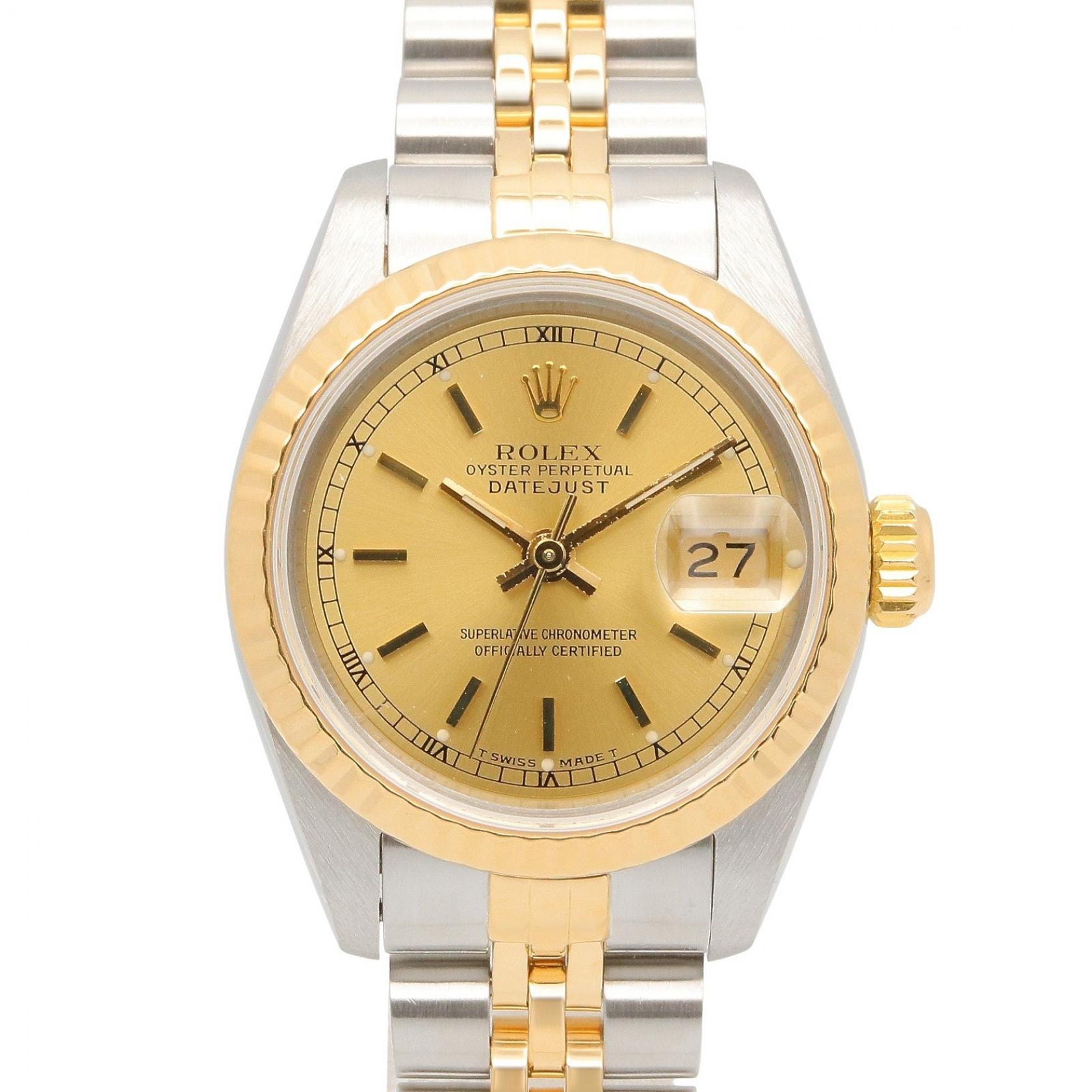 ロレックス ROLEX デイトジャスト L番 シャンパン バー 腕時計 時計 K18(イエローゴールド) ステンレススチール レディース ゴールド系 シャンパン/バー 69173 【中古】