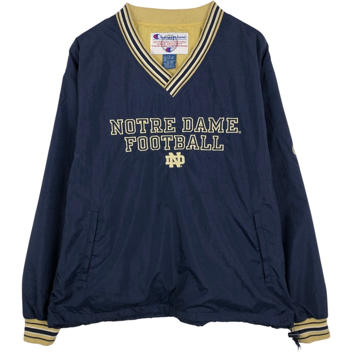 古着 90年代 チャンピオン Champion NOTRE DAME ノートルダム大学 Vネック カレッジ ナイロンプルオーバー メンズL相当 ヴィンテージ/eaa673433