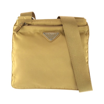 美品 PRADA プラダ テスート 三角ロゴプレート ベージュ シルバー金具 ナイロン ショルダーバッグ ポシェット 603517 【中古】