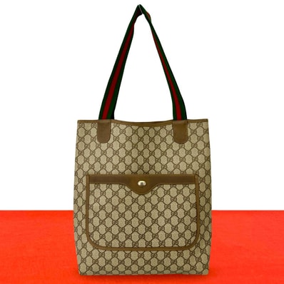 GUCCI グッチ シェリーライン GG ロゴ 金具 レザー PVC トートバッグ ブラウン
10924