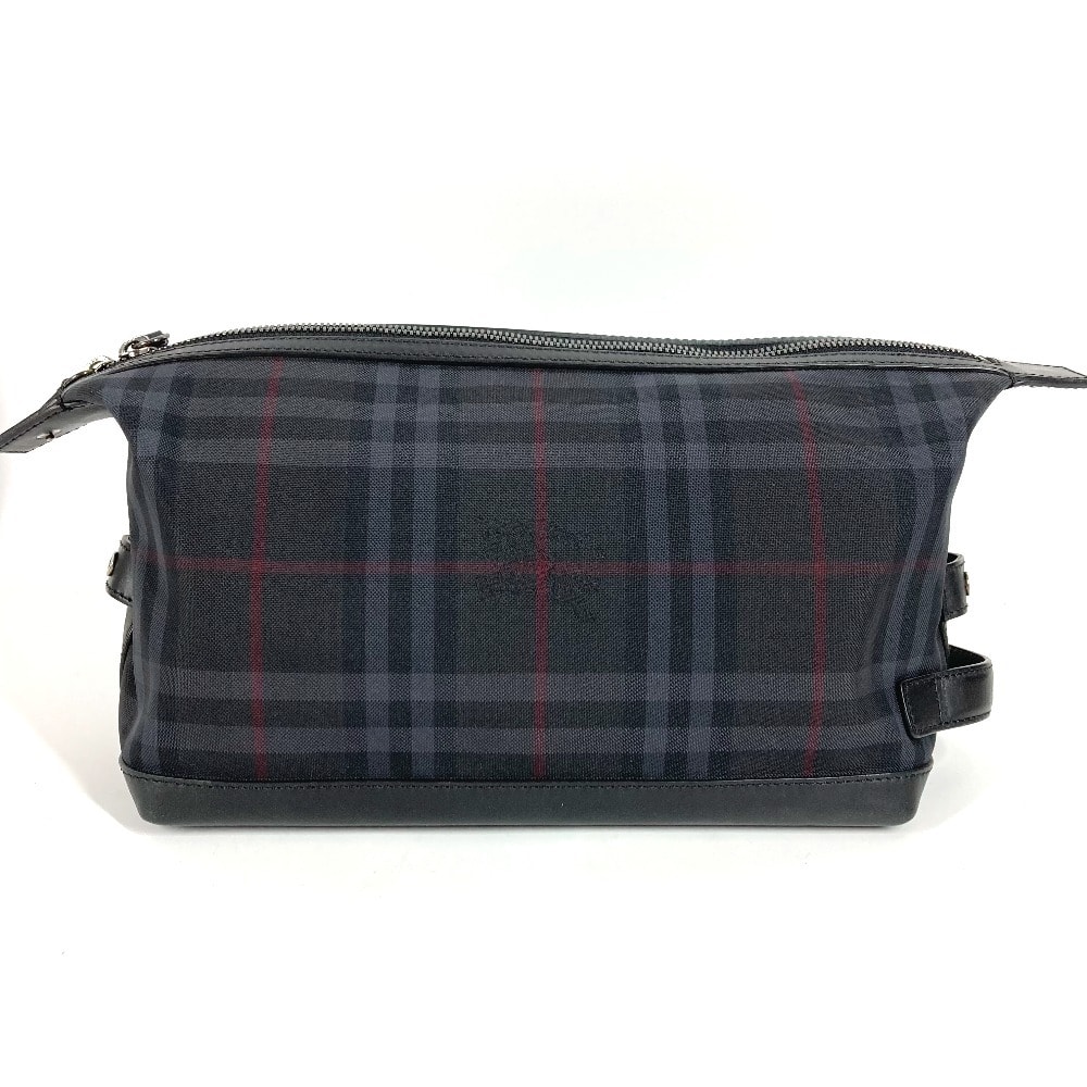 バーバリー BURBERRY チェック ロゴ カバン ポーチ クラッチバッグ セカンドバッグ ナイロンキャンバス/レザー ブラック