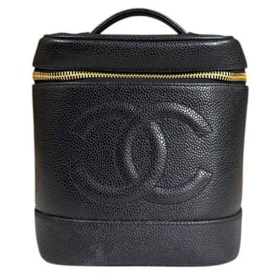 シャネル 縦型バニティ ココマーク ハンドバッグ キャビアスキン A01998 ブラック レディース CHANEL 中古
