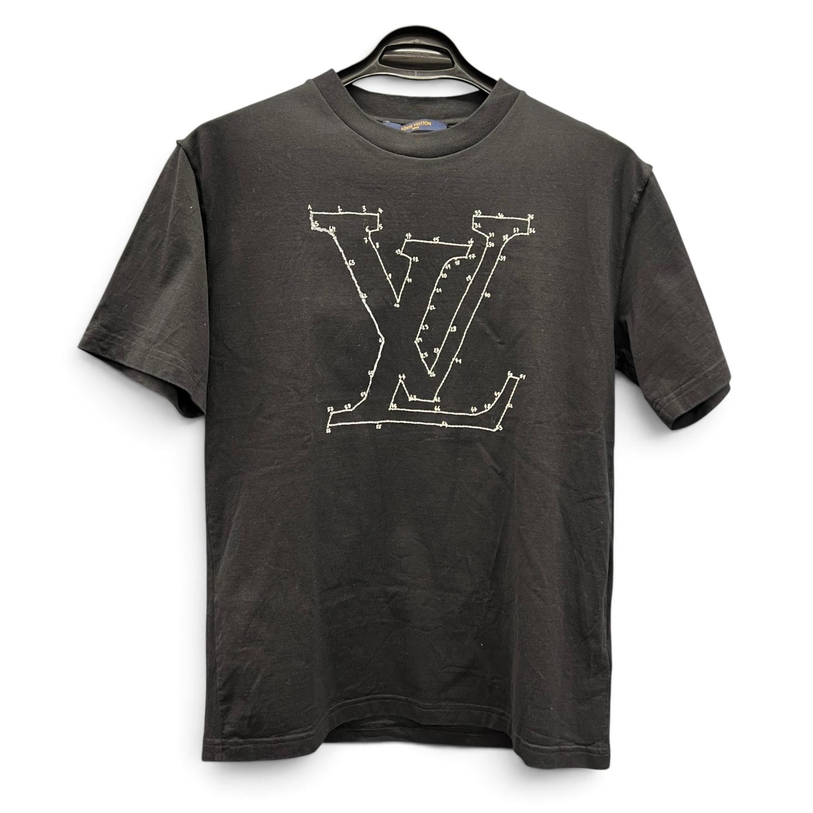 LOUIS VUITTON 極美品 ルイヴィトン 20AW LVステッチプリントアンドエンブロイダリー リバースロゴパッチ Tシャツ RM202M NPG HJY03W ブラック カットソー ヴァージルアブロー Aランク 中古 鑑定済