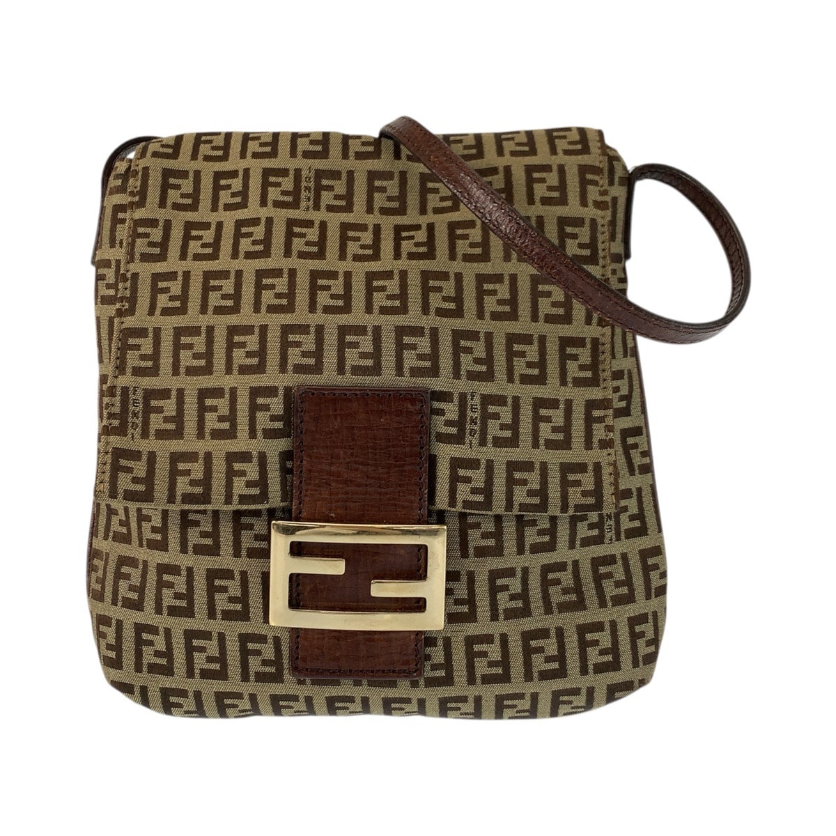 美品 FENDI フェンディ ズッキーノ ブラウン ゴールド金具 キャンバス レザー/ ショルダーバッグ ポシェット 601478 【中古】