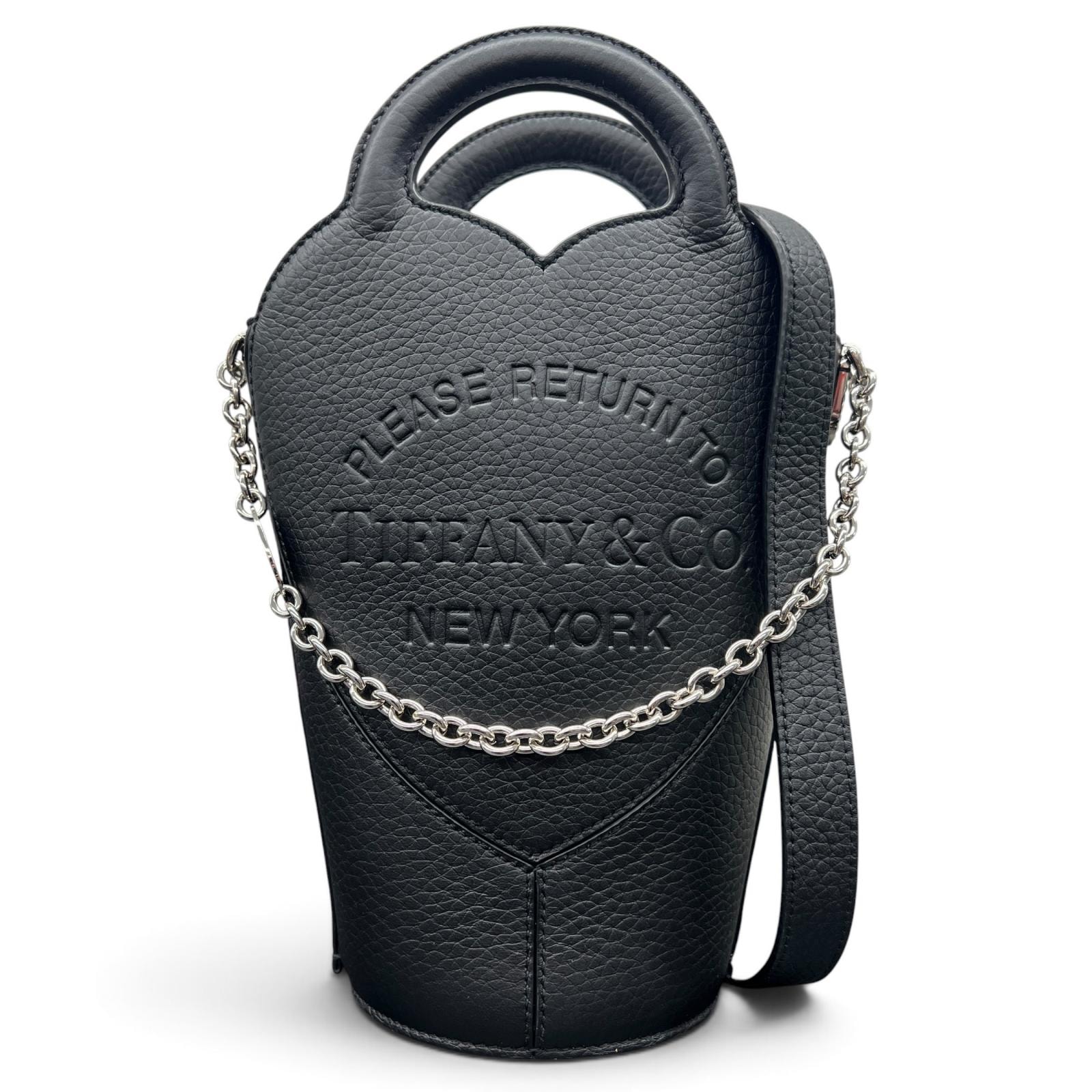 TIFFANY 極美品 ティファニー リターントゥティファニー ミニ 2way ハンドバッグ ショルダーバッグ レザー ブラック チェーンバッグ ポシェット クロスボディ Aランク 中古 鑑定済 ティファニーバッグ