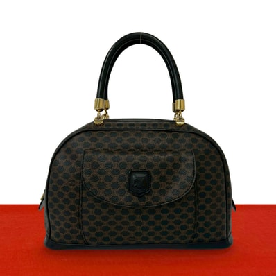 CELINE セリーヌ マカダム ブラゾン ロゴ 柄 レザー PVC ハンドバッグ ブラウン
32552