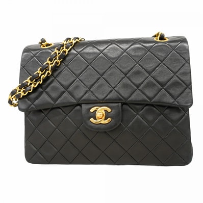 ★最終価格★SALE【6cb1864】シャネル ショルダーバッグ マトラッセ Wフラップ Wチェーン ラムスキン ブラック ゴールド金具【中古】レディース