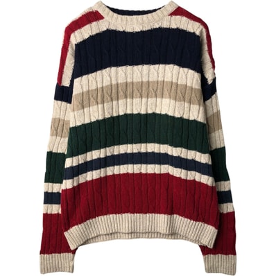 古着 90年代 ラルフローレン Ralph Lauren CHAPS チャップス マルチボーダー ケーブル編み コットンニットセーター USA製 メンズM相当 ヴィンテージ/eaa631985