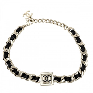 CHANEL シャネル チョーカー ココマーク チェーン アクセサリー ネックレス アジャスター付き GP レザー B21B ゴールド ブラック 黒 レディース 約71.7g 美品 2021年【中古品】
