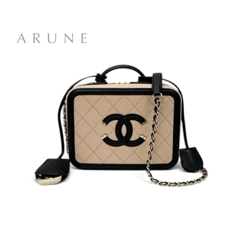 シャネル CHANEL バッグ ショルダーバッグ キャビアスキン ベージュ ブラック ゴールド ココマーク CCフィリグリー バニティ 2way チェーン