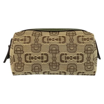 美品 GUCCI グッチ ホースビット ベージュ グリーン キャンバス ポーチ 化粧ポーチ 602549 【中古】