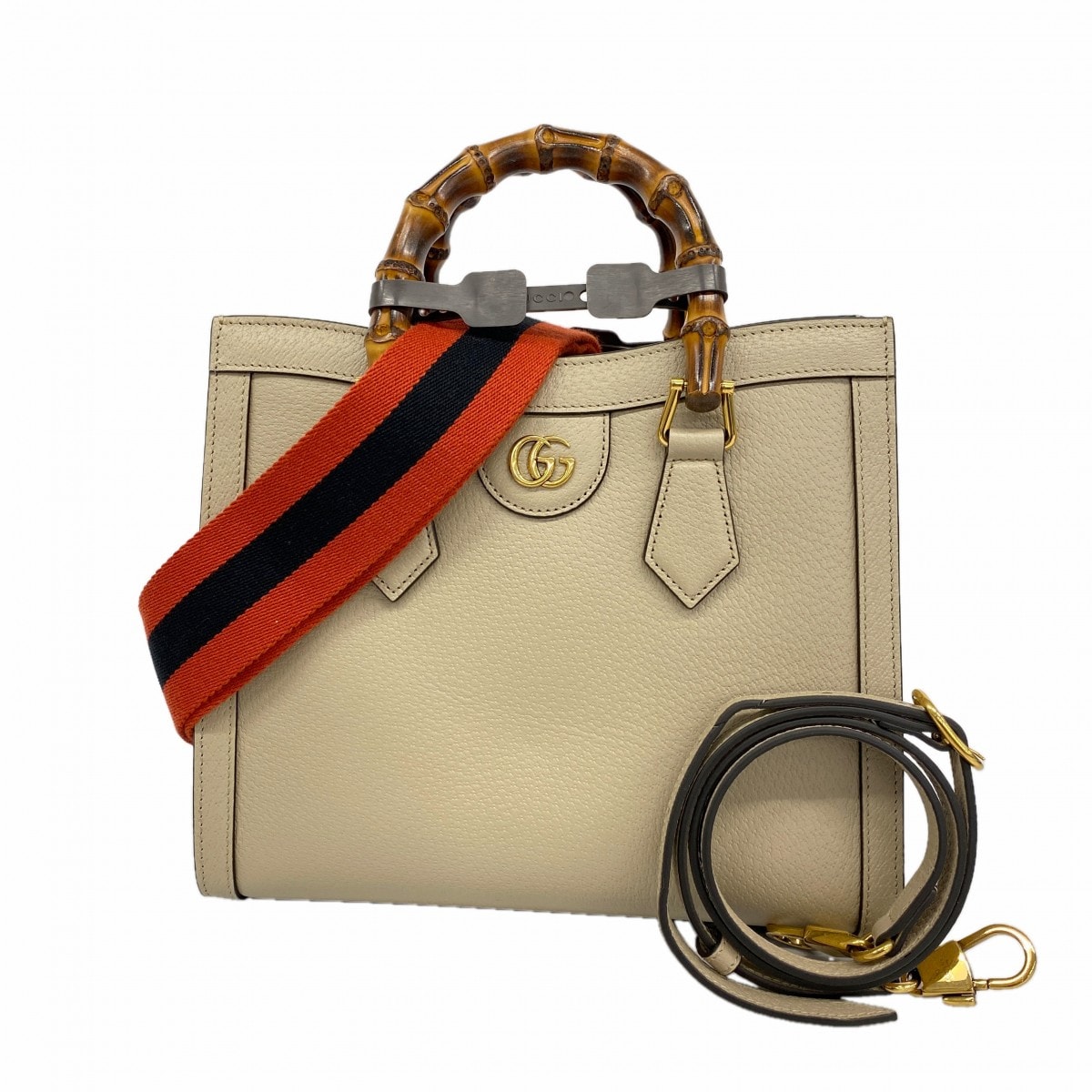 【6db1381-k】グッチ ハンドバッグ GGマーモント バンブー 702721 レザー ベージュ ゴールド金具 2wayバッグ【中古】レディース